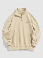 ZAFUL Sweat-shirt Lettre Brodée à Demi-Zip à Doublure en Laine L Café lumière