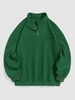 ZAFUL Sweat-shirt Lettre Brodée à Demi-Zip à Doublure en Laine L Vert