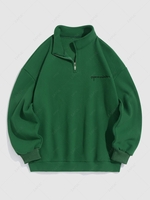 ZAFUL Sweat-shirt Lettre Brodée à Demi-Zip à Doublure en Laine L Vert