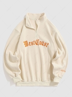 ZAFUL Sweat-shirt Lettre Brodée à Demi-Zip en Polaire S Café lumière