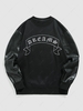 ZAFUL Sweat-shirt Lettre Brodée à Manches en Cuir PU en Laine L Noir