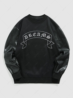 ZAFUL Sweat-shirt Lettre Brodée à Manches en Cuir PU en Laine Xl Noir