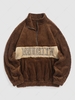 ZAFUL Sweat-shirt Lettre Brodée Amusant Bicolore à Demi-Zip en Tissu Duveteux L Café