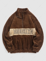 ZAFUL Sweat-shirt Lettre Brodée Amusant Bicolore à Demi-Zip en Tissu Duveteux L Café