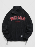 ZAFUL Sweat-shirt Lettre Brodée WEST COAST avec Zip Design en Polaire S Noir