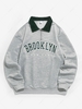 ZAFUL Sweat-shirt Lettre BROOKLYN NEW YORK Imperméable à Demi-Zip en Velours Côtelé Xxl Gris clair