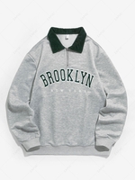 ZAFUL Sweat-shirt Lettre BROOKLYN NEW YORK Imperméable à Demi-Zip en Velours Côtelé Xxl Gris clair