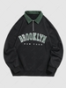 ZAFUL Sweat-shirt Lettre BROOKLYN NEW YORK Imperméable à Demi-Zip en Velours Côtelé Xxl Noir