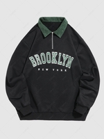 ZAFUL Sweat-shirt Lettre BROOKLYN NEW YORK Imperméable à Demi-Zip en Velours Côtelé Xxl Noir
