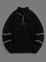 ZAFUL Sweat-shirt Lettre Graphique et Rayure Zébrée Brodée en Laine S Noir