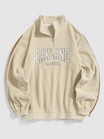 ZAFUL Sweat-shirt Lettre Graphique OAKLAND Brodée Zippé en Laine L Café lumière