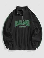 ZAFUL Sweat-shirt Lettre Graphique OAKLAND Brodée Zippé en Laine L Noir