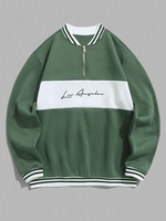 ZAFUL Sweat-shirt Lettre Los Angeles Brodée Zippé en Blocs de Couleurs Doublure en Laine M Vert