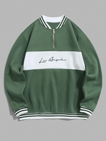 ZAFUL Sweat-shirt Lettre Los Angeles Brodée Zippé en Blocs de Couleurs Doublure en Laine Xl Vert