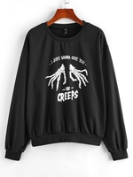 ZAFUL Sweat-shirt Lettre Point de Boutonnière Séduisante Cloutée M Noir