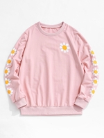 ZAFUL Sweat-shirt Marguerite Imprimée à Ourlet Côtelé Xl Rose clair