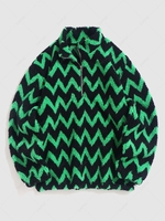 ZAFUL Sweat-shirt Motif Géométrique à Demi-Zip en Imitation Peau de Mouton Tissu Duveteux M Noir