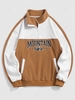 ZAFUL Sweat-shirt MOUNTAIN USA ALASKA Lettre Brodée en Polaire Zippé L Café