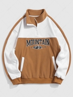ZAFUL Sweat-shirt MOUNTAIN USA ALASKA Lettre Brodée en Polaire Zippé L Café