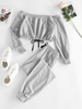 ZAFUL Sweat-shirt Ourlet Brut à Epaule Dénudée à Cordon M Gris clair