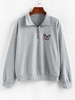 ZAFUL Sweat-shirt Papillon Brodé Goutte Epaule à Demi-Zip S Cendre gris