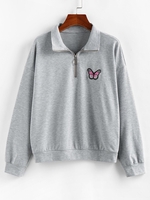 ZAFUL Sweat-shirt Papillon Brodé Goutte Epaule à Demi-Zip S Cendre gris