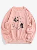 ZAFUL Sweat-shirt Planète Papillon Graphique à Goutte Epaule L Rose clair