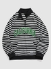 ZAFUL Sweat-shirt Pull-over à Rayure et Lettre Brodée avec Fermeture Glissière S Noir