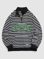 ZAFUL Sweat-shirt Pull-over à Rayure et Lettre Brodée avec Fermeture Glissière S Noir