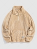 ZAFUL Sweat-shirt Pull-over Fourré Zippé Design en Couleur Unie en Laine S Café lumière