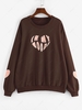 ZAFUL Sweat-shirt Pull-over Grande Flexibilité Imprimé Message avec Cœur M Café profond