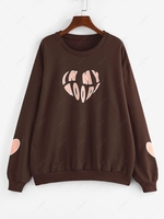 ZAFUL Sweat-shirt Pull-over Grande Flexibilité Imprimé Message avec Cœur M Café profond