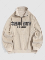 ZAFUL Sweat-shirt Quart de Zip à Lettre Brodée à Carreaux en Velours Côtelé du Streetwear L Jaune clair