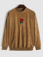 ZAFUL Sweat-shirt Rose Applique en Daim à Col Montant M Café