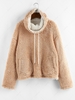 ZAFUL Sweat-shirt Réversible Fourré Goutte Epaule à Col Bénitier M Café lumière