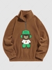 ZAFUL Sweat-shirt Serviette Ours Brodés avec Fermeture Eclair sur le Quart en Molleton S Café profond