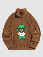 ZAFUL Sweat-shirt Serviette Ours Brodés avec Fermeture Eclair sur le Quart en Molleton S Café profond
