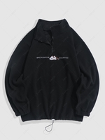 ZAFUL Sweat-shirt Sweat-shirt à Lettre et Flamme Montagne Brodé en Molleton Zippé en Laine L Noir