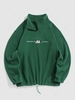 ZAFUL Sweat-shirt Sweat-shirt à Lettre et Flamme Montagne Brodé en Molleton Zippé en Laine S Vert profond