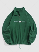ZAFUL Sweat-shirt Sweat-shirt à Lettre et Flamme Montagne Brodé en Molleton Zippé en Laine S Vert profond