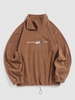 ZAFUL Sweat-shirt Sweat-shirt à Lettre et Flamme Montagne Brodé en Molleton Zippé en Laine Xl Café