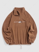 ZAFUL Sweat-shirt Sweat-shirt à Lettre et Flamme Montagne Brodé en Molleton Zippé en Laine Xl Café
