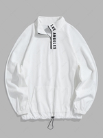ZAFUL Sweat-shirt Texturé à Demi-zip à Lettre Brodée Los Angeles M Blanc