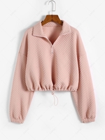 ZAFUL Sweat-shirt Texturé Losange à Demi-Zip à Goutte Epaule M Rose clair