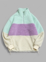 ZAFUL Sweat-shirt Toison Zippé en Blocs de Couleurs en Tissu Duveteux Xl