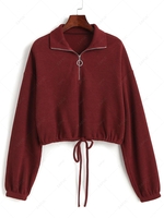 ZAFUL Sweat-shirt Tricoté Zippé à Goutte Epaule à Cordon M Rouge vineux