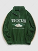 ZAFUL Sweat-shirt Vintage Lettre Brodée à Quart Zip en Polaire Streetwear L Vert profond