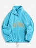 ZAFUL Sweat-shirt Vintage Lettre Brodée Fourré à Quart Zip en Laine L Bleu clair