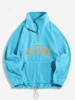 ZAFUL Sweat-shirt Vintage Lettre Brodée Fourré à Quart Zip en Laine L Bleu clair