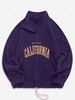 ZAFUL Sweat-shirt Vintage Lettre Brodée Fourré à Quart Zip en Laine L Concorde